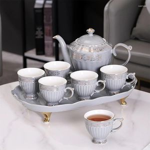 Zestawy herbaty ceramiczna herbata herbaty nordycka złoto domowy salon zimny czajnik 1 garnki 6 filiżanek taca wysoka pojemność