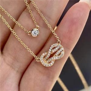 New sterling silver ladies 8-figure unlimited double layered necklace with gold horseshoe buckle Women's Silver clavicle Chain Tide clavicle chain pendant