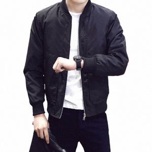 FI Zip Jacket toppar Slim Fit Solid Black Stand Collar LG Sleeve Casual Pilot Baseball Jackets Coat Man Clothing for Men E3N4#