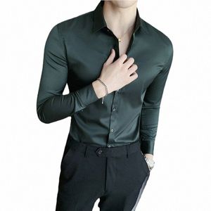 Wysokiej jakości nowa solidna koszulka DR Mężczyźni lg rękaw Fi Slim Male Social Casual Busin Shirt Black White Men's Dr Shirts V793#