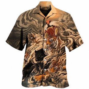 Fierce Tiger 3D Print Men Shirt Man/women Casual Fi半袖シャツラペルバットストリートウェア特大のユニセックス服o2ne＃