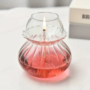 Candle Holders Retro Glass Oil Lamp Ornament Gourd Shaped Candlestick Windproof Transparent Hood Home Decoration