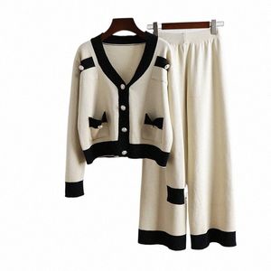 Dwukierunkowy set damski damski Spring Autumn Morelic Black V-Neck Solid Cardigan and High Talle Pants SETS SETS SUPE 2021 B39V#