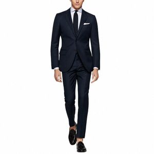 Nuovo risvolto dentellato Navy Busin abiti maschili 2023 smoking dello sposo due butt slim fit 2 pezzi insieme del vestito giacca + pantaloni Costume Homme K0Dc #