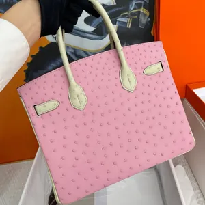 Torby projektantów mody luksusowa TOTE 35 cm duża torba struś torebka Wysokiej jakości designerska torba damska torba na zakupy ręcznie szycie różowe torba pudełko prezentowe Opakowanie dwukolorowe torba