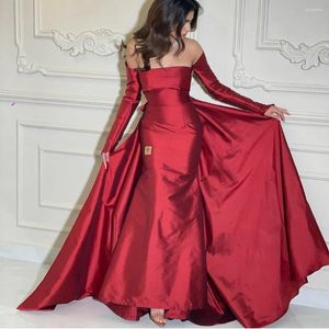 Party Dresses Vintage Long Dark Red Taffeta Prom With Bow Mermaid Boat Neck Wedding Guest Dress Formal Evening For Women