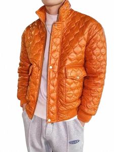 new Winter Outerwear Mens Jacket Thick Fi Stand Collar Short Coat Zipper Slim Fit High Street Lg Sleeve Men Casual Parkas P90u#