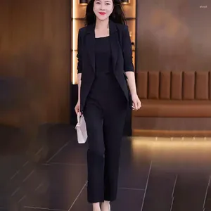 Women's Two Piece Pants Women Business Suit Set Ankle Length Elegant With Lapel Cardigan High For Professional