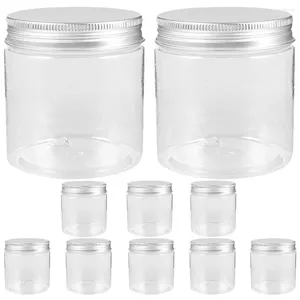 Garrafas de armazenamento 10 peças 250ml mini tampa de alumínio transparente prata conjunto frasco de pedreiro pequeno recipiente de plástico frascos de açúcar esfrega pote de mel