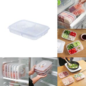 2024 4 Grids Food Fruit Storage Box Portable Compartment Refrigerator Freezer Organizers Sub-Packed Meat Onion Ginger Clear Crisper