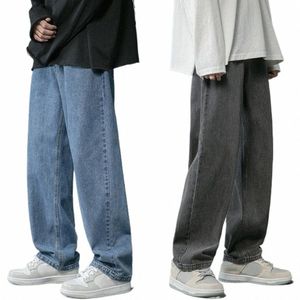 Pantaloni in denim da uomo Pantaloni in denim a gamba larga da uomo Jeans stile hip-hop con tasche Classico dritto casual per la primavera per uomo 08fW #