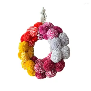 Decorative Flowers Handmade Wreath Pom Ball Colorful Fall Door Hanging Ornaments For Front Walls And Windows