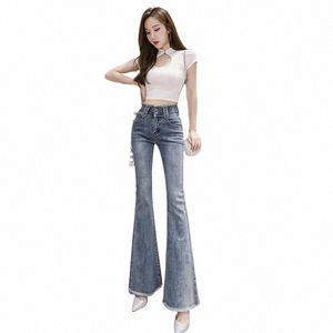 Vintage Nostálgico Azul Flare Jeans Senhoras Cintura Alta Skinny Boot-Cut Stretch Jeans Calças Mujer Fi Denim Calças Mulheres I9fC #