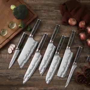 Facas de cozinha forjadas à mão conjunto japonês kiritsuke faca de chef corte sashimi faca cabo de madeira cutelo de aço inoxidável