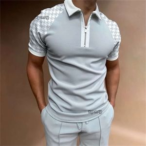 Polos masculinos estilo de alta qualidade camisas polo casuais retalhos camisa polo manga curta turn-down gola com zíper polo 364