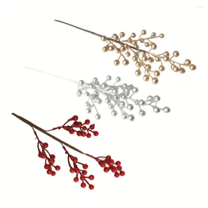 Fiori decorativi 4 forchette bacche artificiali ramo bouquet di agrifoglio rosso 50 cm bacca fiore di frutta oro e argento