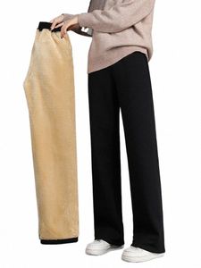 women Warm Winter Plush Thick Pants Lambskin Cmere Trousers High Waist Cott Fleece Loose Female Wide Leg Pants PELEDRESS r0v3#