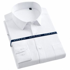 مقابلة FI للرجال Busin LG Sleeve Dr Drts Single Patch Pocket Onducture White Work Office Classic Classic N42M#