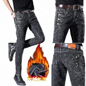 FI Luxury Clothing Streetwear Punk Korean Men's Casual Autumn Winter Denim Jeans Jeans 2024 New Slim-Fit Stretch LG Pants D025#