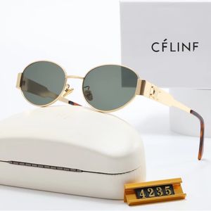 Feminino Cel oval 2495 e 4235 Designer Metal Mirror Lens Green Lens Sunglasses Retro Small Round Moldge Sexy Little Women Glasses 2024 00