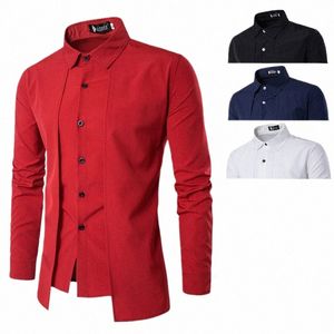 men's shirt Muslim persality double placket casual fi lg sleeved shirt 08lV#