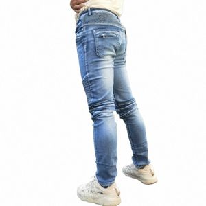 Herren Jeans Neue FI Männliche Casual Biker Jeans Slim Motorrad Gerade Gedruckt Denim Hosen Taille LG Hosen Große Größe R8V4 #