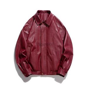 Herren Leder Kunstleder Schwarz Rot Kunstleder Jacke Mantel Männer Vintage Umlegekragen Raglanärmel Motorradbekleidung Mode Oversize Oberbekleidung 240330