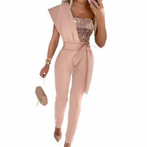 Elegant Jumpsuit Women 2023 Summer Fi Patchwork Sexy Sequins Office Lady One Piece BodyC Outfits Party Evening Jumpsuits B6iw#
