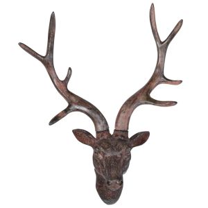 Esculturas 41cm cabeça de cervo parede pendurado decoração estátua 3d retro longo chifre buck estatueta animal artesanato sala estar decoração casa escultura