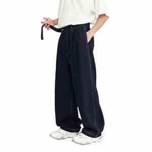 inflation Stitching Wide Leg Denim Trousers Unisex Baggy Jeans Pants 367C#