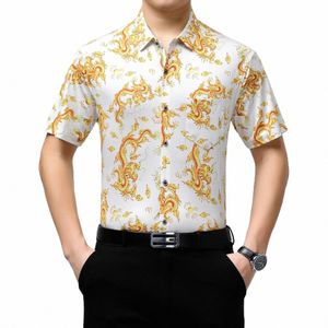 Camisas masculinas de seda gelo de alta qualidade 2023 verão Fi China Drag Patterns Tops Masculino Impressão Suave Suave Seda Dr Camisas o3wW #