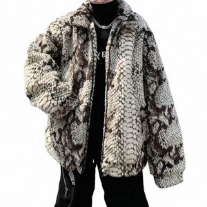 Vinter varmt stugapadderade parkas herrar snakeskin mönster lösa kausal high street överrock män jackor manliga kläder 91nl#