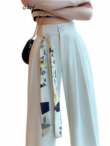 Yitimoky White High High Women for Women 2023 New Korean Fi Butt Up Wide Leg Pants Office Ladies CasuarePants T7HM＃