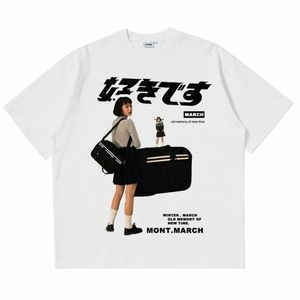 Mężczyźni T-shirt Cott Girl Japońska kanji Drukuj Hip Hop Streetwear HARAJUKU Krótkie topy TEE TEE Ożywne graficzne odzież Y2K M8MG#