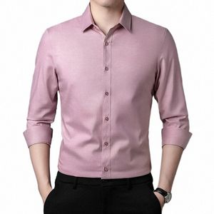 Masculino Clássico Escritório No-Ir Roupas de Alta Qualidade De Fibra De Bambu Cott Dr Camisas Turn Down Collar Camisas Dos Homens Lg Sleeved i98i #