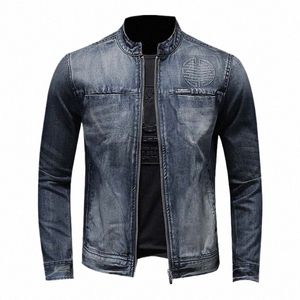 prägla denimjacka män stor storlek 5xl stativ krage blixtlås motorcykel cowboy rockar mens vintage ons cykling jeans jackor l1tz#