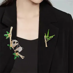 Brooches Elegant Cute Animal Panda Brooch Pins For Women Crystal Bamboo Enamel Fashion Jewelry Badge Clothing Accessories Christmas Gifts