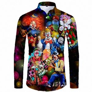 Komik Circus Palyaço 3D Baskılı LG Kollu Gömlek Erkekler Giysileri Harajuku Fi Hip Hop Joker Blouses Casual Street Giyim Gömlek M4CQ#