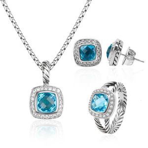 Ring Jewelry Set Faux Sapphire Rope Pendant and Earring Design Women Men Gifts