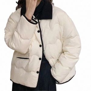 kobiety swobodne płaszcze w dół 2023 jesienne zima koreańska koreańska solidna koziła kurtka lg rękaw z pojedynczy piersi parki 81z2#