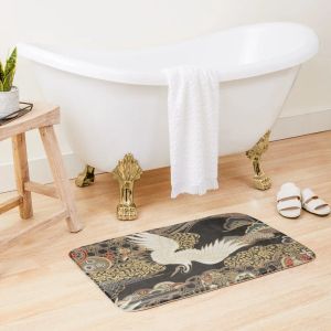 MATS VINTAGEJAPANESE CRANES GOLDおよびBLACK BATH MAT MAT WASHABLE NONSLIP KITCHENラグ吸収性カーペット