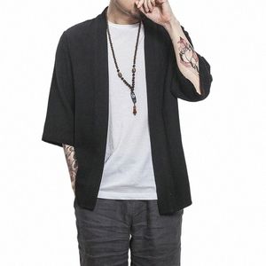 الصيف Fi Men New Cott Linen Shirt Jacket Japanese Fi Disual Streetwear Male Open Stitch Coat Top Big Big 5xl X5i4#