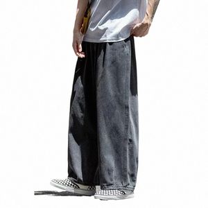 Calças de brim masculinas hip hop streetwear skate neutro calças jeans homens perna larga denim carga jean calças soltas em linha reta baggy k3da #