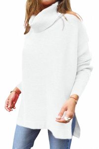 новый женский свитер с высоким воротником в стиле LG с рукавами «летучая мышь» и подолом, свитер-туника, вязаный m6bc #