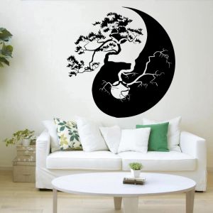 Adesivos de parede zen, decalque de parede, árvore yin yang, estilo asiático, decoração de casa, livro, sala de estar, interior, autoadesivo, adesivos de parede y462