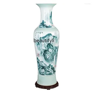 花瓶手描きのセラミック床花瓶リビングルームテレビキャビネットエルチャイニーズスタイルの装飾