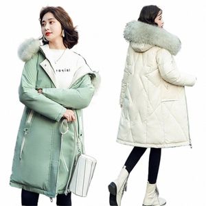 winter Women Mid-length Hooded With Fur Collar Coat Thicken Warm Parkas Female Double Sided Wear Slim Down Cott Jacket i6yS#