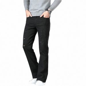 Calças de brim masculinas preto rasgado denim micro flared calças design clássico grande calças largas j8kJ #