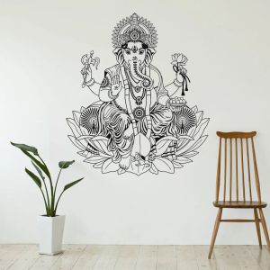 Klistermärken elefant ganesha lotus hinduism gud hindu indiawall dekal dekor vägg klistermärken vägg klistermärken hem dekor vinyl vardagsrum ov56