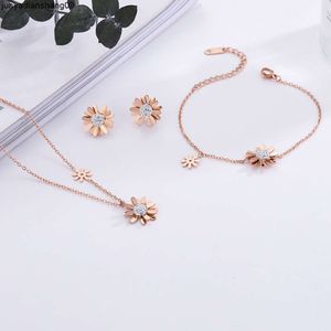 New simple titanium steel Daisy Necklace women Rose Gold Earrings Fashion Bracelet Jewelry Set